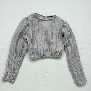 Zara Textured Metallic Silver Cropped Long Sleeve Top Small